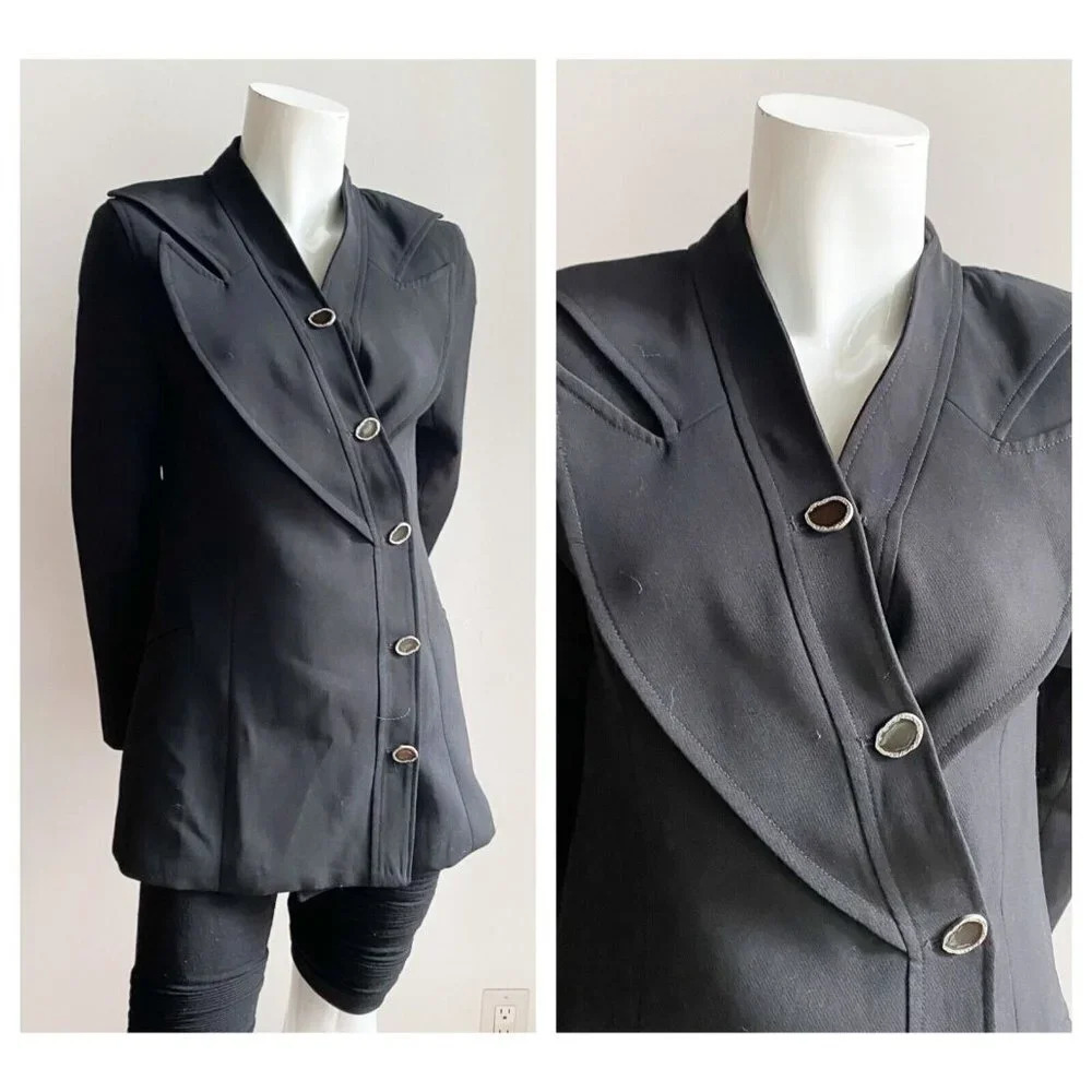 ITEM Lookbook Black Unique Asymmetrical Closure Fitted Blazer 2/4